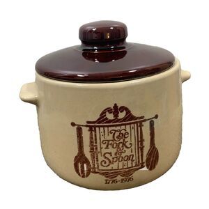 Vintage West Bend Colonial Stoneware Fork & Spoon Bean Pot Crock w/ Lid